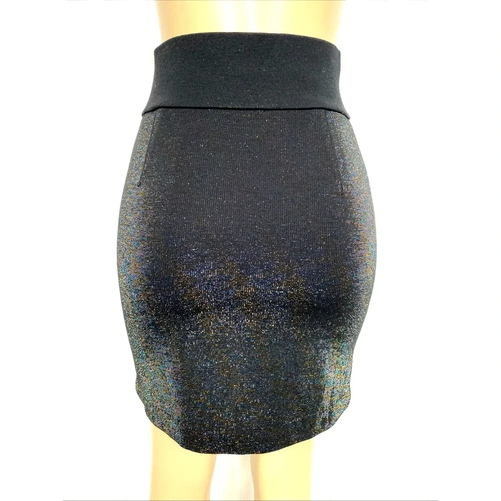 See by Chloe Mini Skirt Black Metallic Shimmer Knit Wool Blend High Waist 4 S